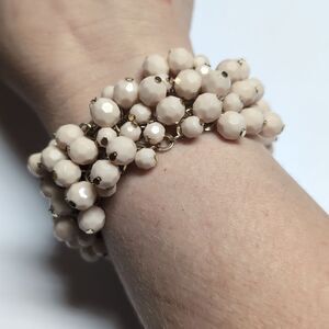 480 Chunky Gold Chain Light Pink‎ Beaded Cuff Bracelet